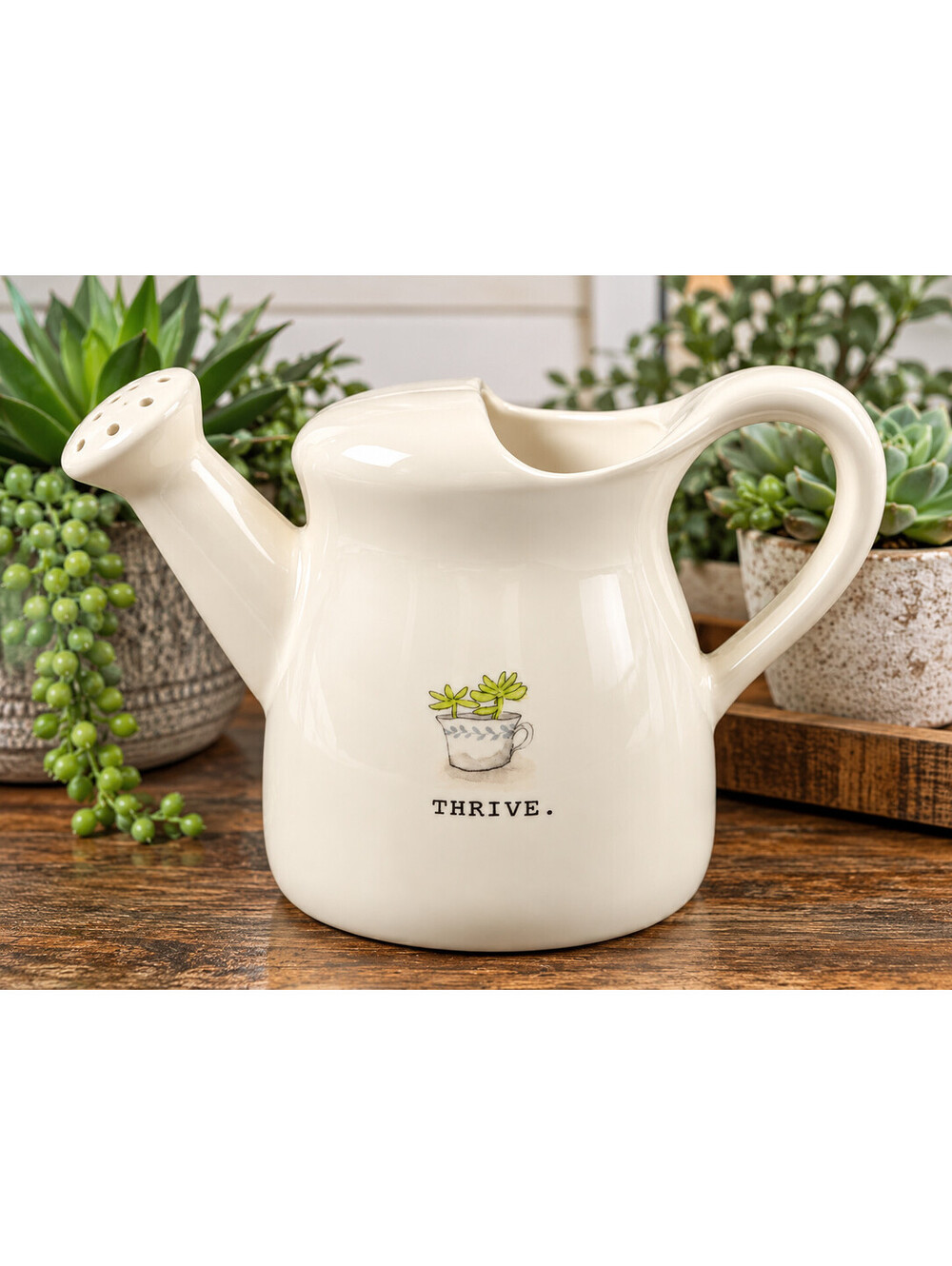 Rae Dunn THRIVE Ceramic Watering Can Succulent Planter Decor 6.5” x 9”